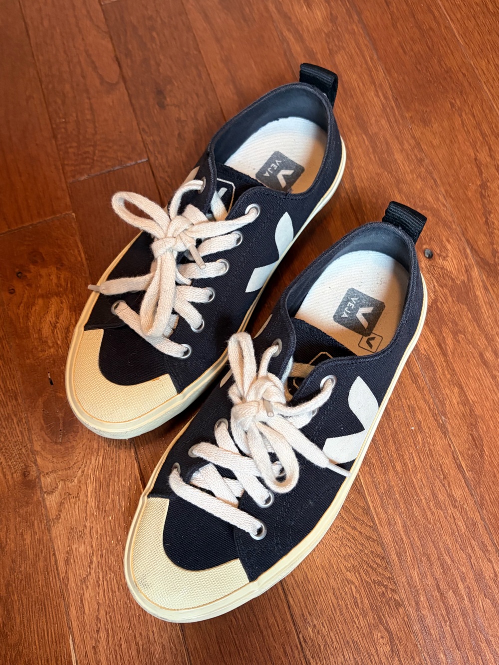 Veja Black Canvas Low-Top Sneakers with Cream Accents